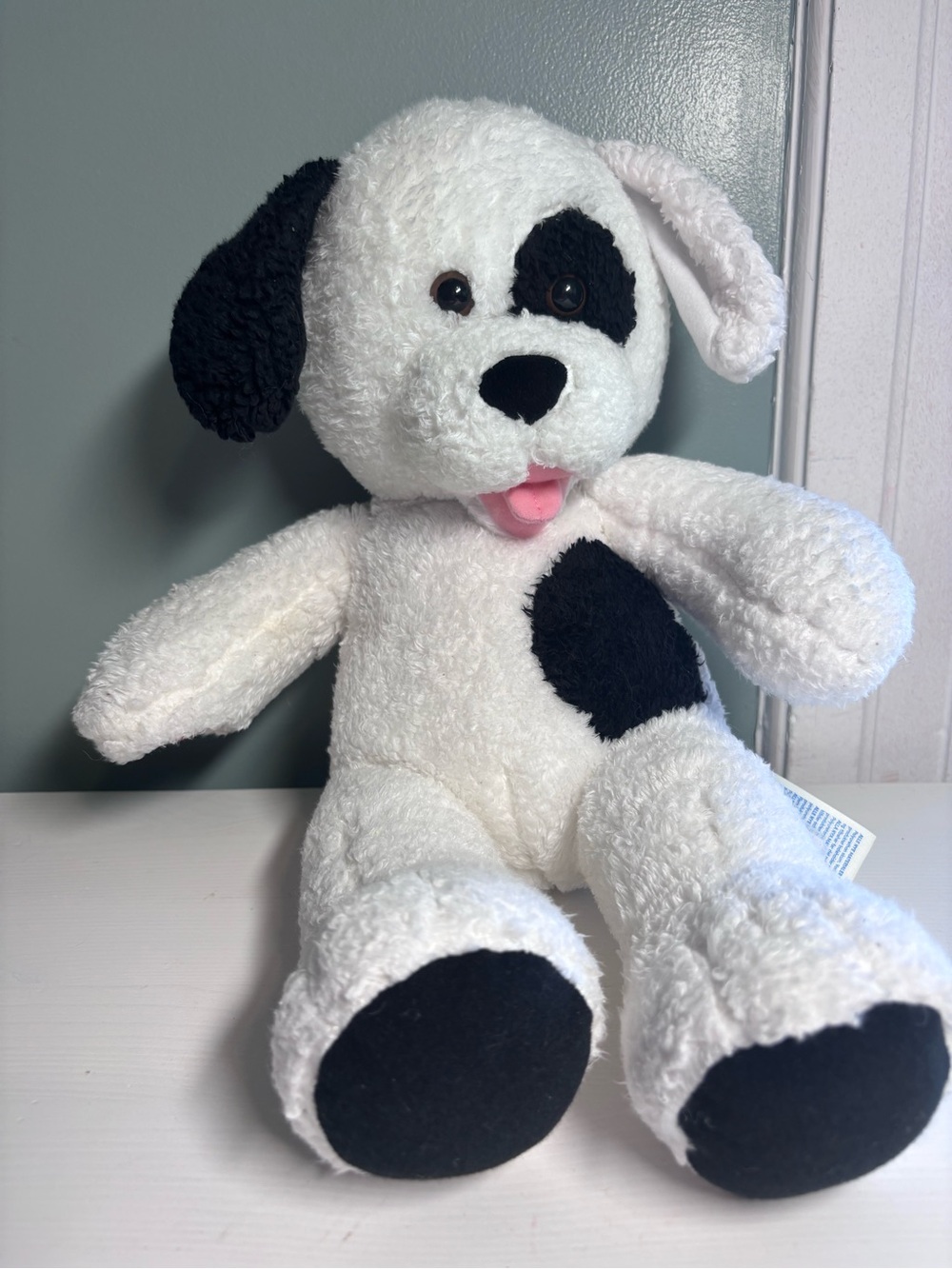 Build A Bear Black/White Puppy Dog Black Spot Plush Stuffed Animal Brown Eyes